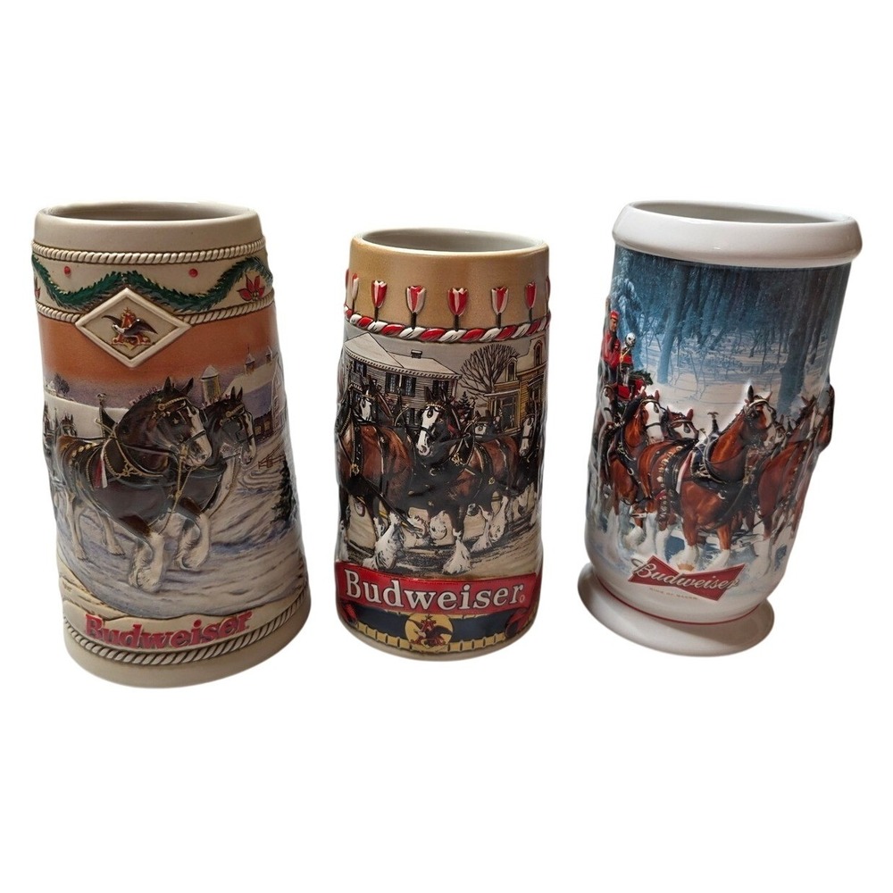 Budweiser Holida Stein Lot 3 1996 American Homestead 2007 Winter's Calm B Series